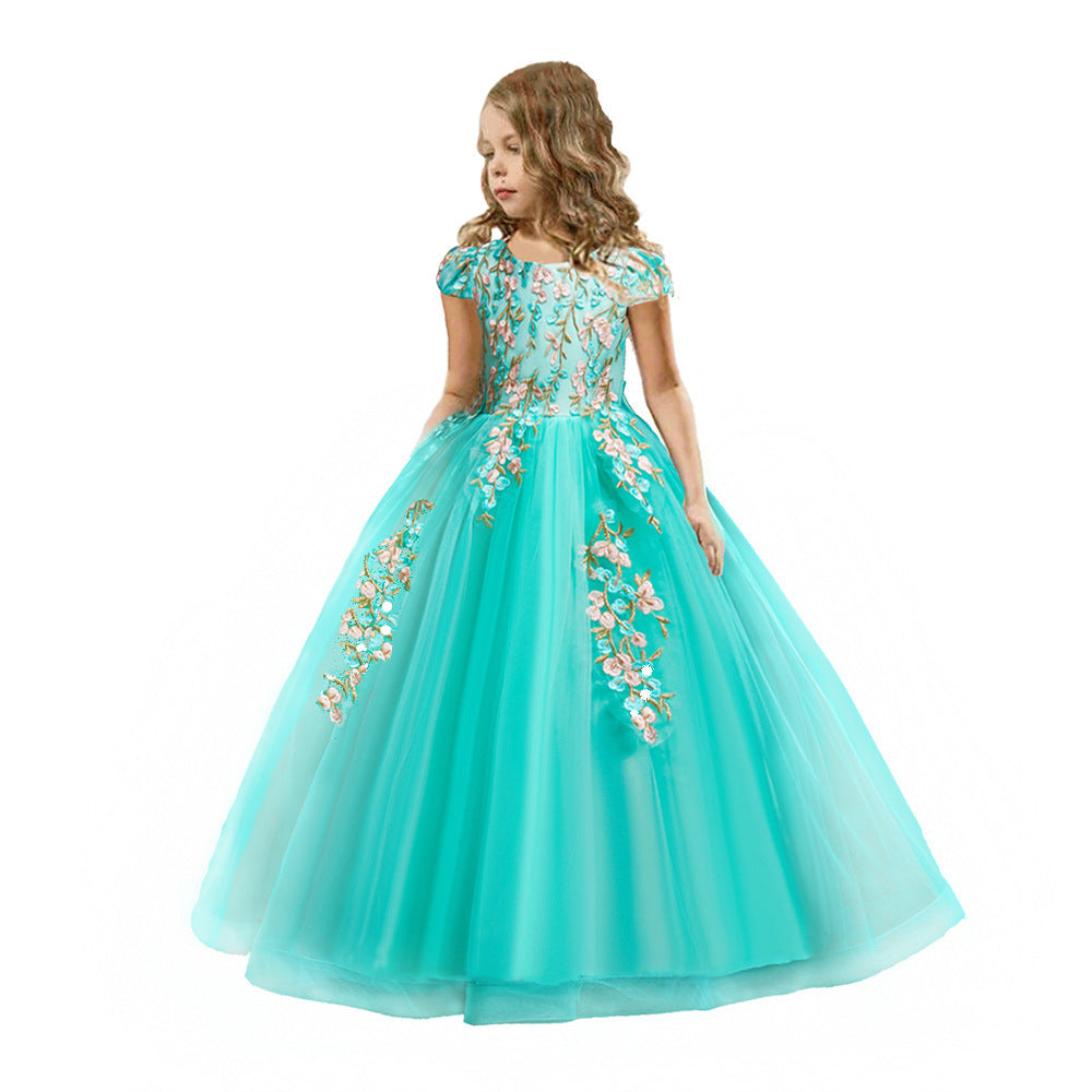 Autumn Girls Long Lace Applique Umbrella Princess Dress Light Green 0 - Tophatter Daily Deals