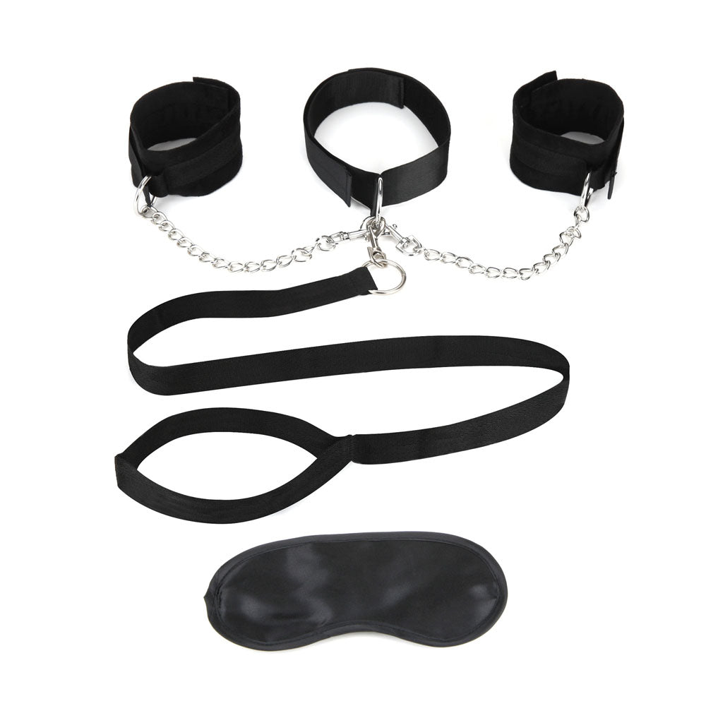 Lux Fetish Collar Cuffs and Leash Set with Removable Soft Plush Lined Cuffs and Adjustable Collar in Black > Bondage Gear > Restraints - Tophatter Daily Deals