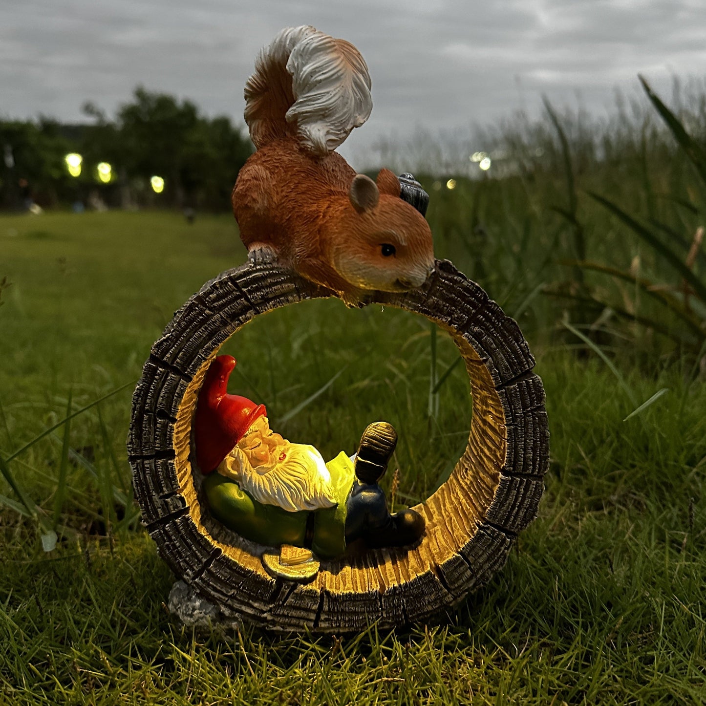 Solar Squirrel Elf Garden Statue Light with Wireless Charging Lawn Ornaments & Garden Sculptures - Tophatter Daily Deals