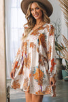 Printed V-Neck Balloon Sleeve Mini Dress Casual Dresses - Tophatter Daily Deals