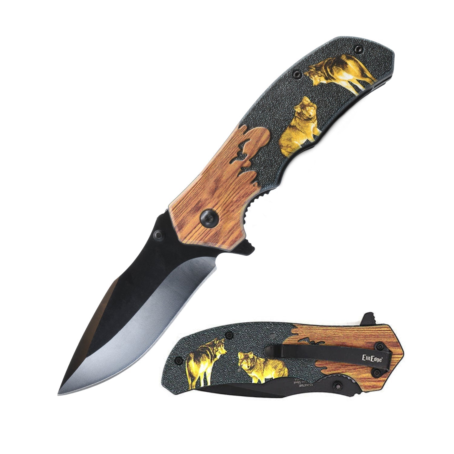 8" Wildlife Folding Knife Wolf Knife - Tophatter Daily Deals