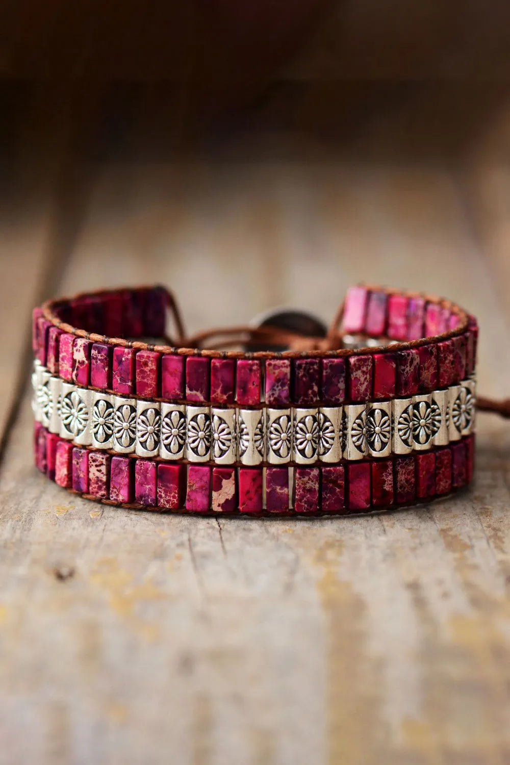 Handmade Triple Layer Natural Stone Bracelet Cerise One Size Bracelets - Tophatter Daily Deals