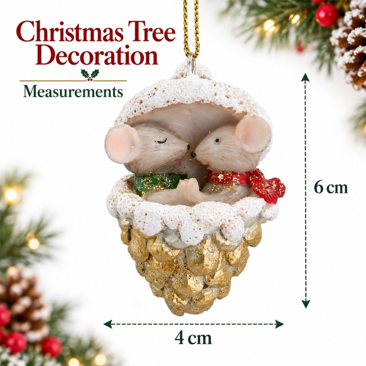 Mice In Gold Cone Resin Hanging Christmas Tree Decoration Gisela Graham 6cm Tree Decoration - Tophatter Daily Deals