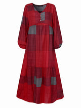 Casual Plaid Notch Neck Long Sleeve Vintage Pocket Women Maxi Dress Maxi Dresses - Tophatter Daily Deals