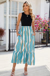 Striped Round Neck Sleeveless Midi Dress Tiffany Blue Casual Dresses - Tophatter Daily Deals