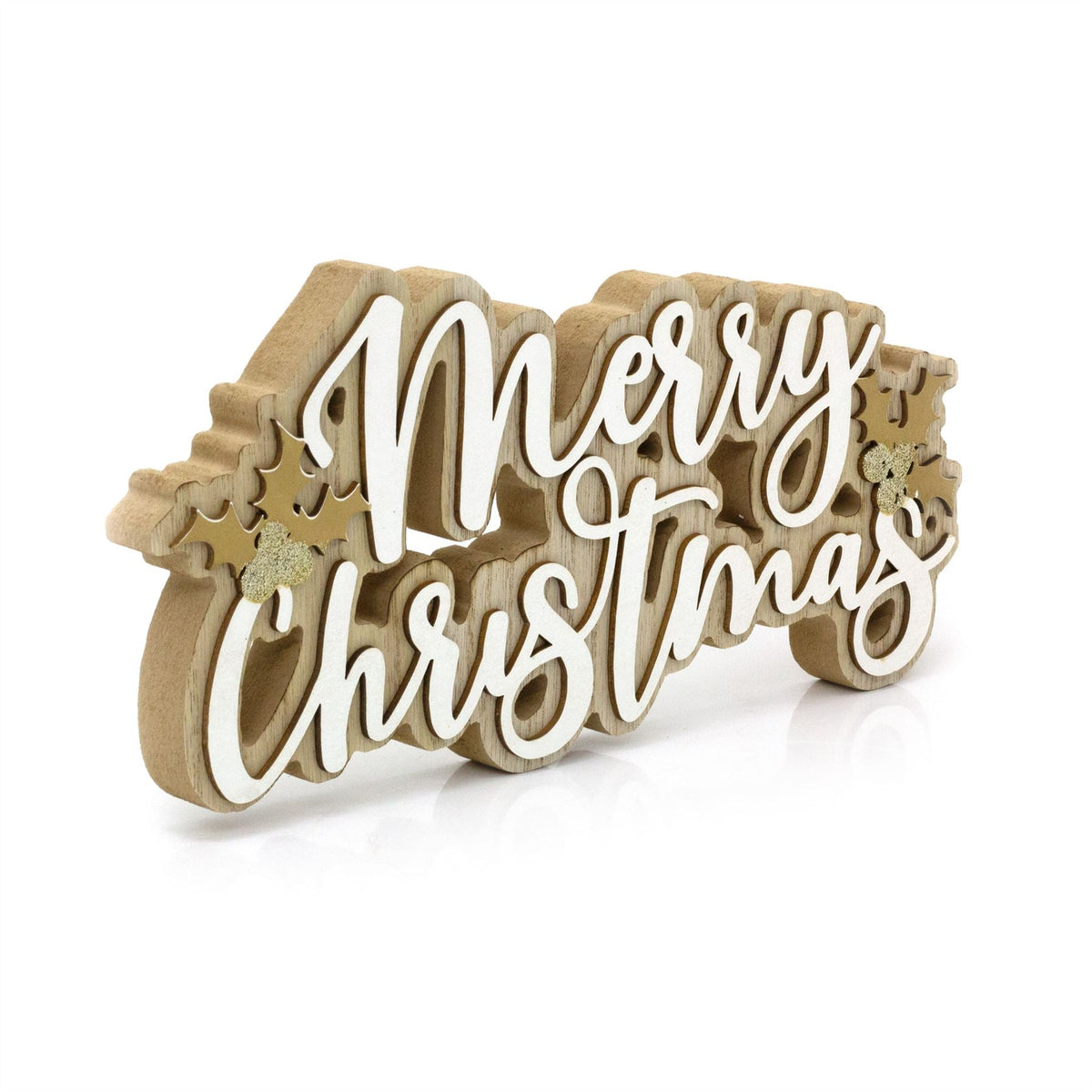 Merry Christmas Wooden Word Block | Festive Freestanding Wooden Letter Sign 30cm Ornament - Tophatter Daily Deals