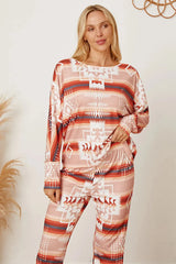 Striped Geometric Top and Pants Lounge Set Loungewear Sets - Tophatter Daily Deals