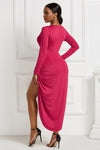 High-low Ruched Surplice Long Sleeve Dress - Tophatter Deals