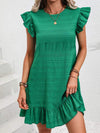 Ruffled Round Neck Cap Sleeve Mini Dress Green Casual Dresses - Tophatter Daily Deals