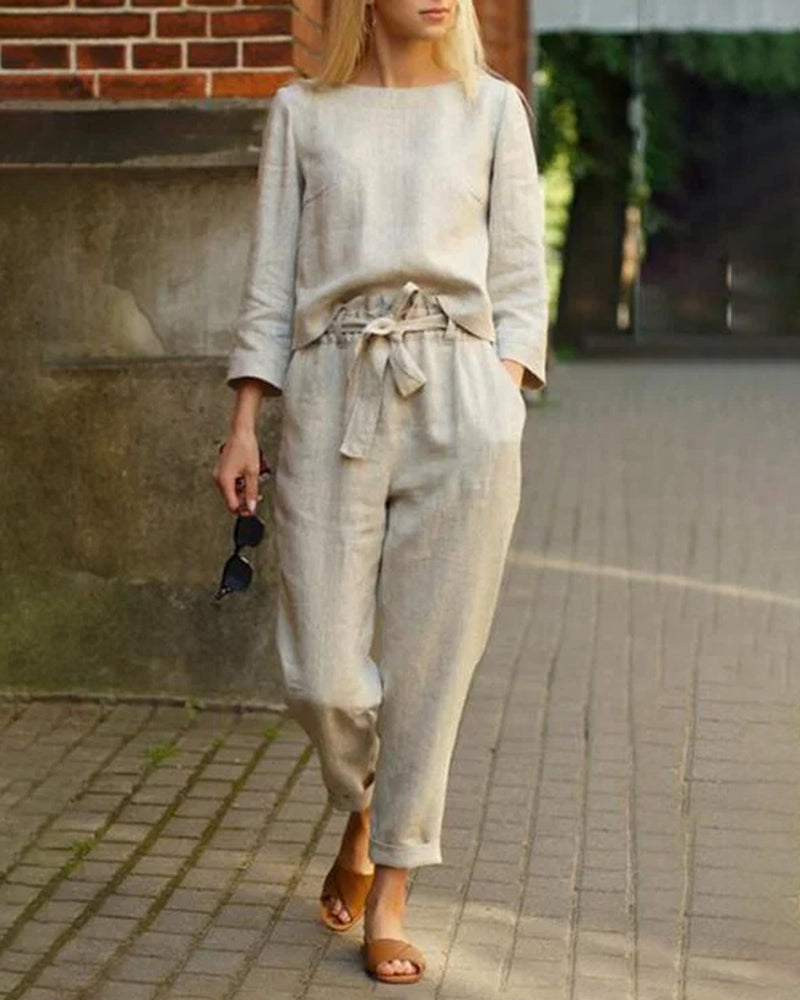 Two Piece Lace Up Pants Set White Two Pieces Sets - Tophatter Daily Deals