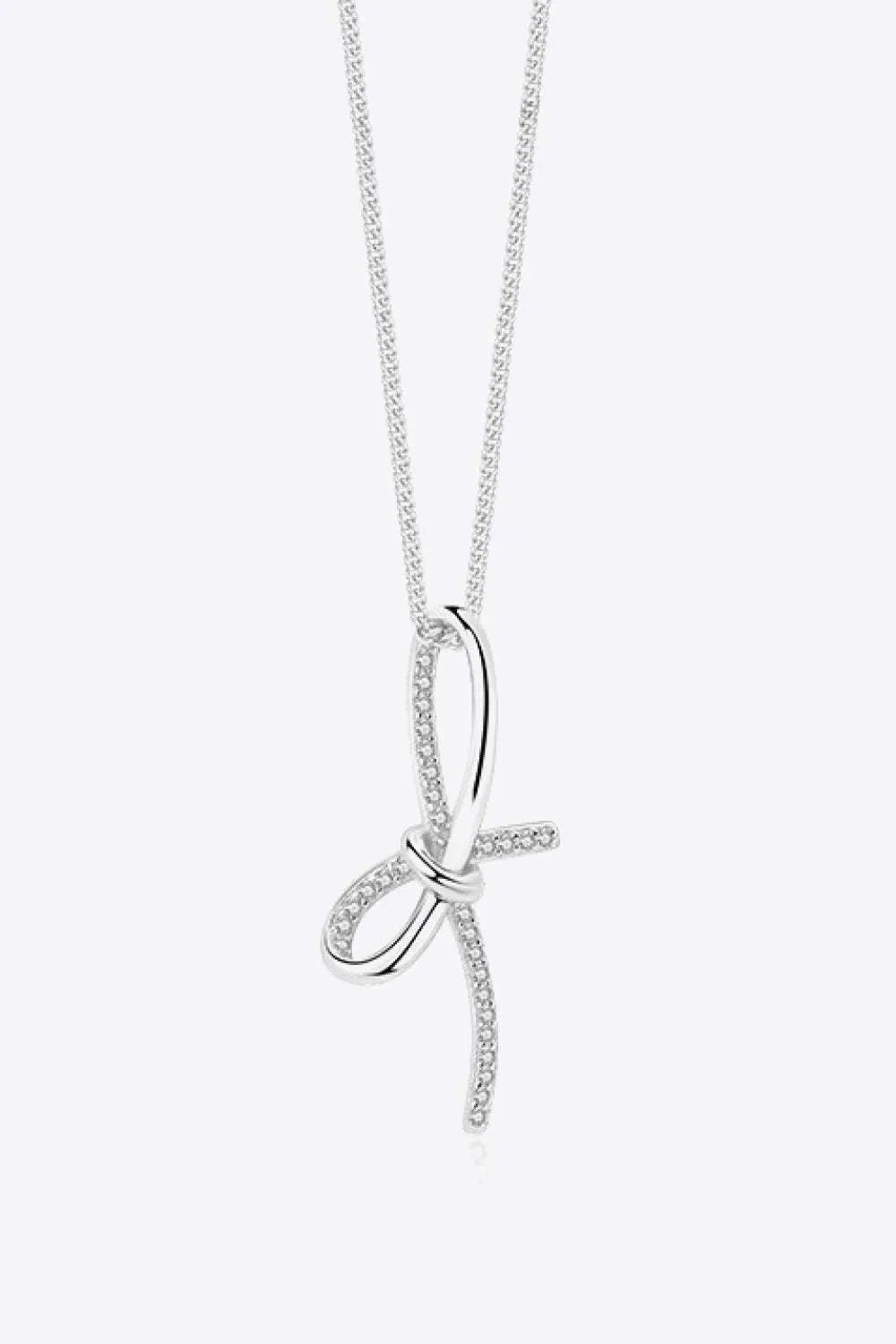 Zircon Bow Pendant Necklace Silver One Size Necklaces - Tophatter Daily Deals