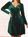 Surplice Ruched Long Sleeve Mini Dress Green Cocktail Dresses - Tophatter Daily Deals