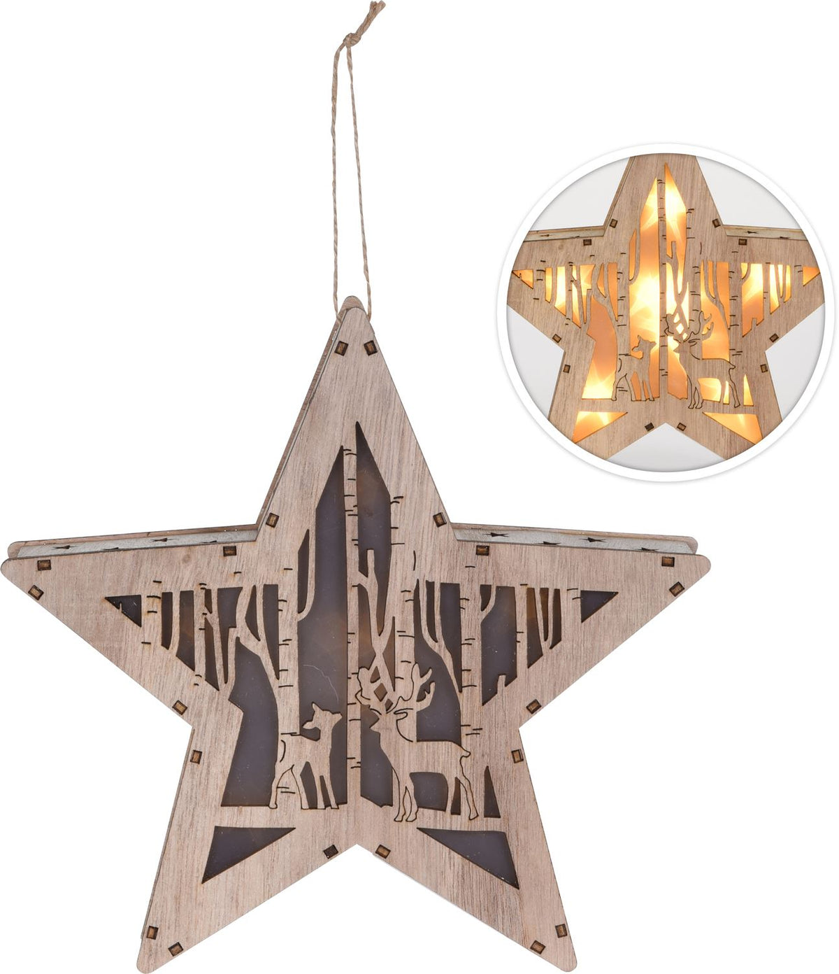Wooden Light Up LED Christmas Star Reindeer Forest Scene Freestanding Box Decoration Ornament - Tophatter Daily Deals