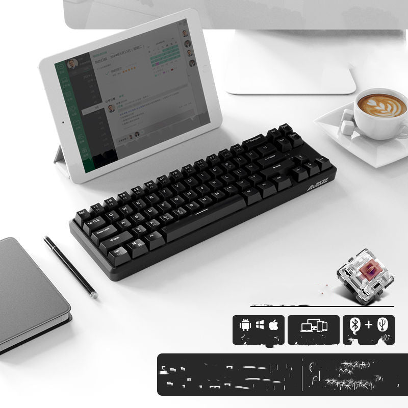 Blackmail k870t wireless Bluetooth wired dual mode mechanical keyboard 87 key RGB office game mobile phone tablet 2B 0 - Tophatter Daily Deals