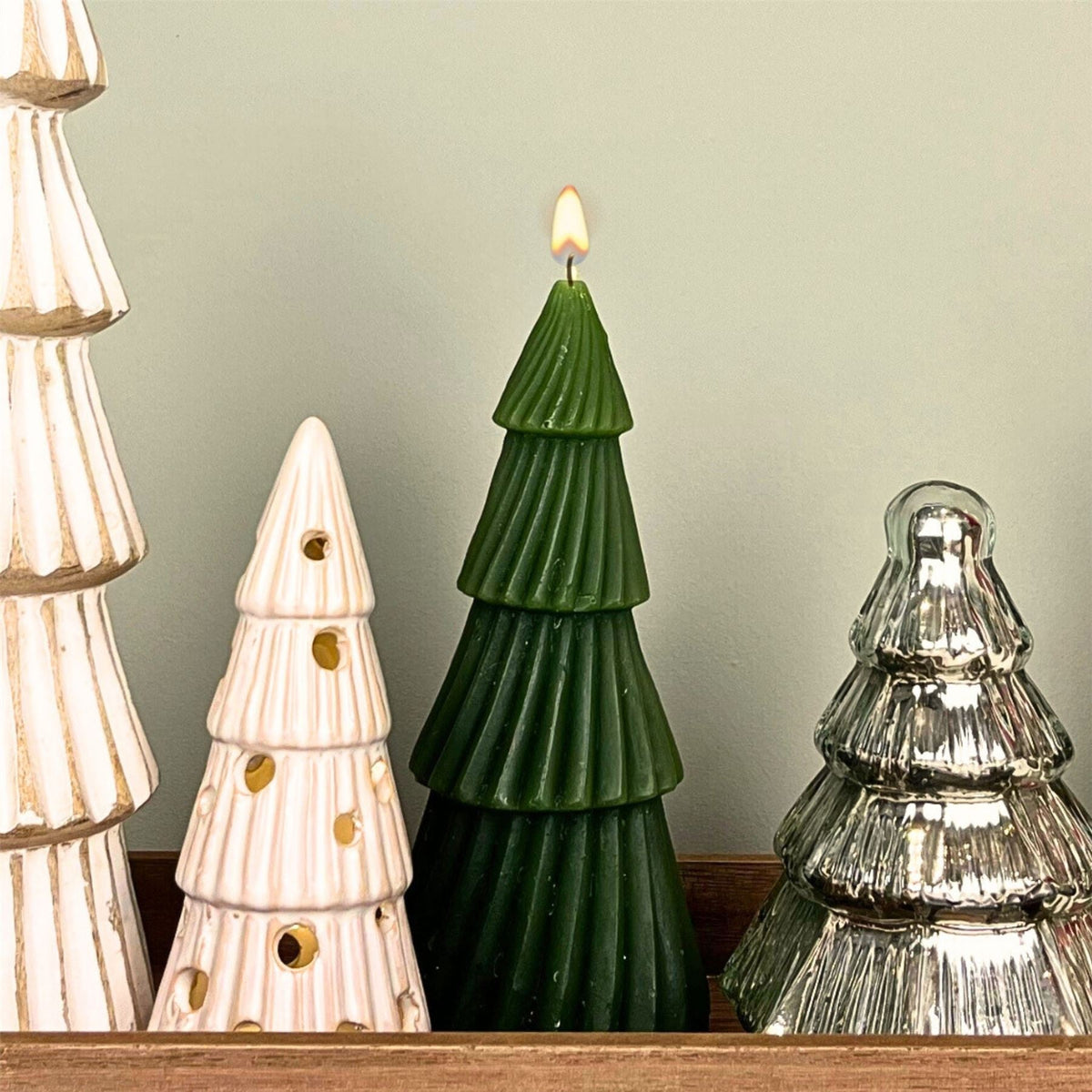 Green Christmas Tree Shaped Candle | Unscented Novelty Xmas Tree Candle - 17cm Candle - Tophatter Daily Deals