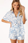 Sky Blue Floral Short Sleeve Shirt and Shorts Set Loungewear & Sleepwear/Sleepwear - Tophatter Daily Deals