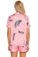Printed Button Up Short Sleeve Top and Shorts Lounge Set Loungewear Sets - Tophatter Daily Deals
