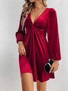 Twisted V-Neck Balloon Sleeve Mini Dress Cocktail Dresses - Tophatter Daily Deals