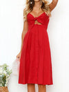 Cutout Smocked Sweetheart Neck Cami Dress Red Casual Dresses - Tophatter Daily Deals