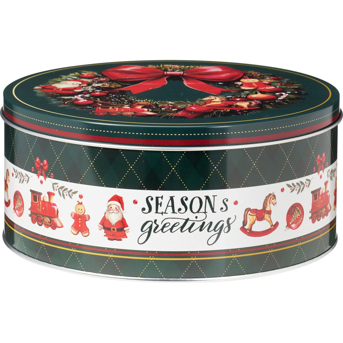 Set of 3 Traditional Christmas Storage Tins | 3-piece Round Kitchen Nesting Tins Biscuit Tin - Tophatter Daily Deals