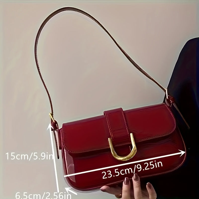 Patent Baguette Shoulder Bag with Gold D-Ring, 9.25 Inch Handbags & Wallets - Tophatter Daily Deals