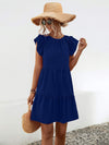 Ruffled Round Neck Cap Sleeve Mini Dress Navy Casual Dresses - Tophatter Daily Deals