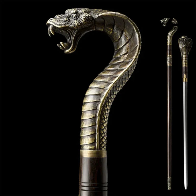Ebony Wood Snake-Head Sword Cane(US ONLY)-GS48 Ebony Wood Pocket Knives - Tophatter Daily Deals