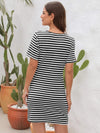 Cutout Striped Round Neck Short Sleeve Dress Casual Dresses - Tophatter Daily Deals