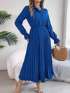 Pleated Half Button Long Sleeve Midi Dress Casual Dresses - Tophatter Daily Deals