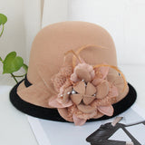 Black Brim Woolen British Feather Flower Top Hat Camel Adjustable 0 - Tophatter Daily Deals