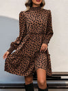 Perfee Frill Printed Mock Neck Long Sleeve Mini Dress Casual Dresses - Tophatter Daily Deals