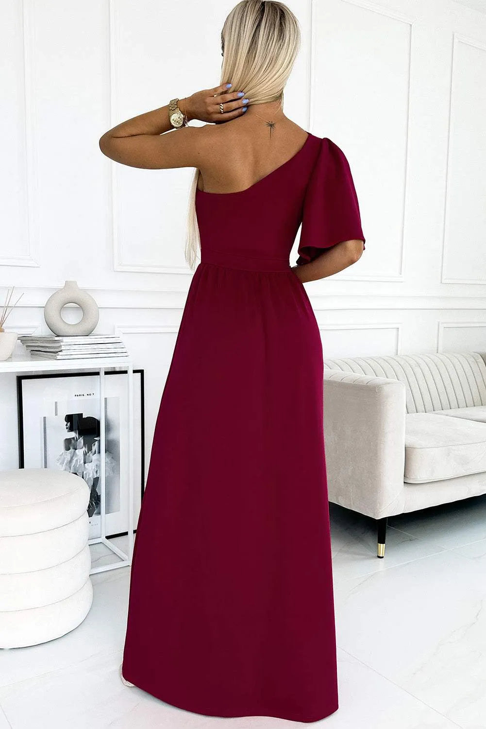 One shoulder Flutter sleeves Slit Dress Cocktail Dresses - Tophatter Daily Deals