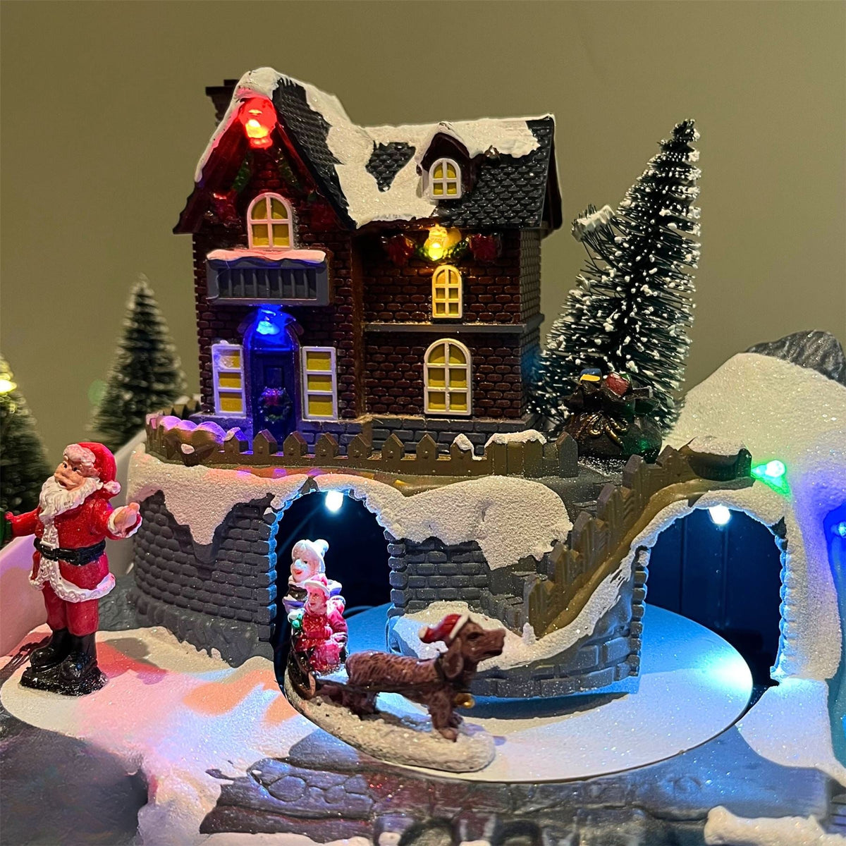 Traditional Christmas Village Scene | LED Light-Up Ornament with Movement - 20cm Ornament - Tophatter Daily Deals