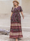 Plus Size Printed V-Neck Short Sleeve Maxi Dress Casual Dresses - Tophatter Daily Deals