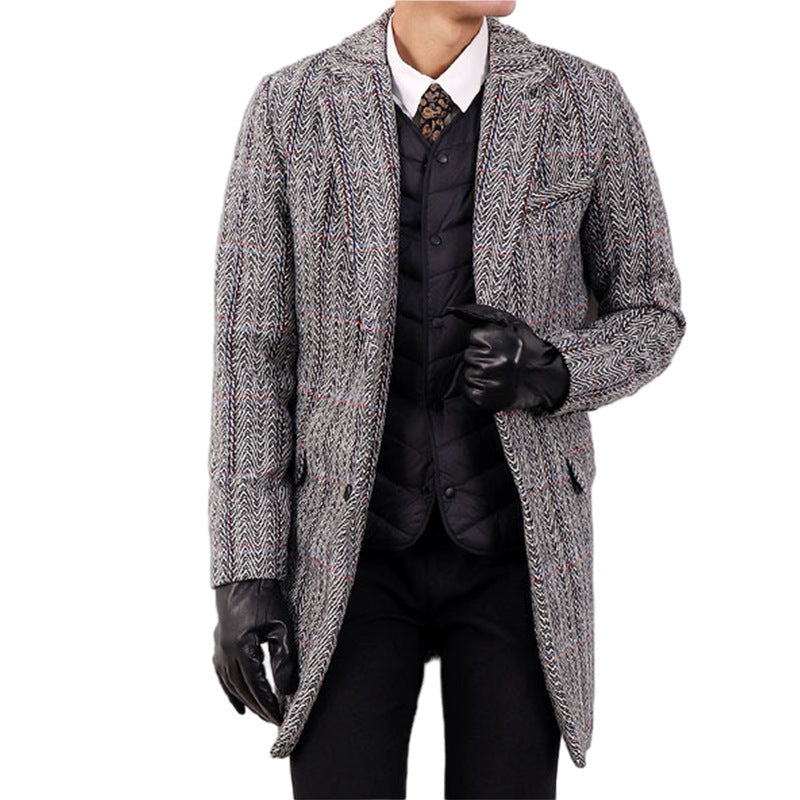Insulating Men's Overcoat - Tailored Herringbone, Wool, Work 3D Changing Face Moving Picture Frame - Tophatter Daily Deals