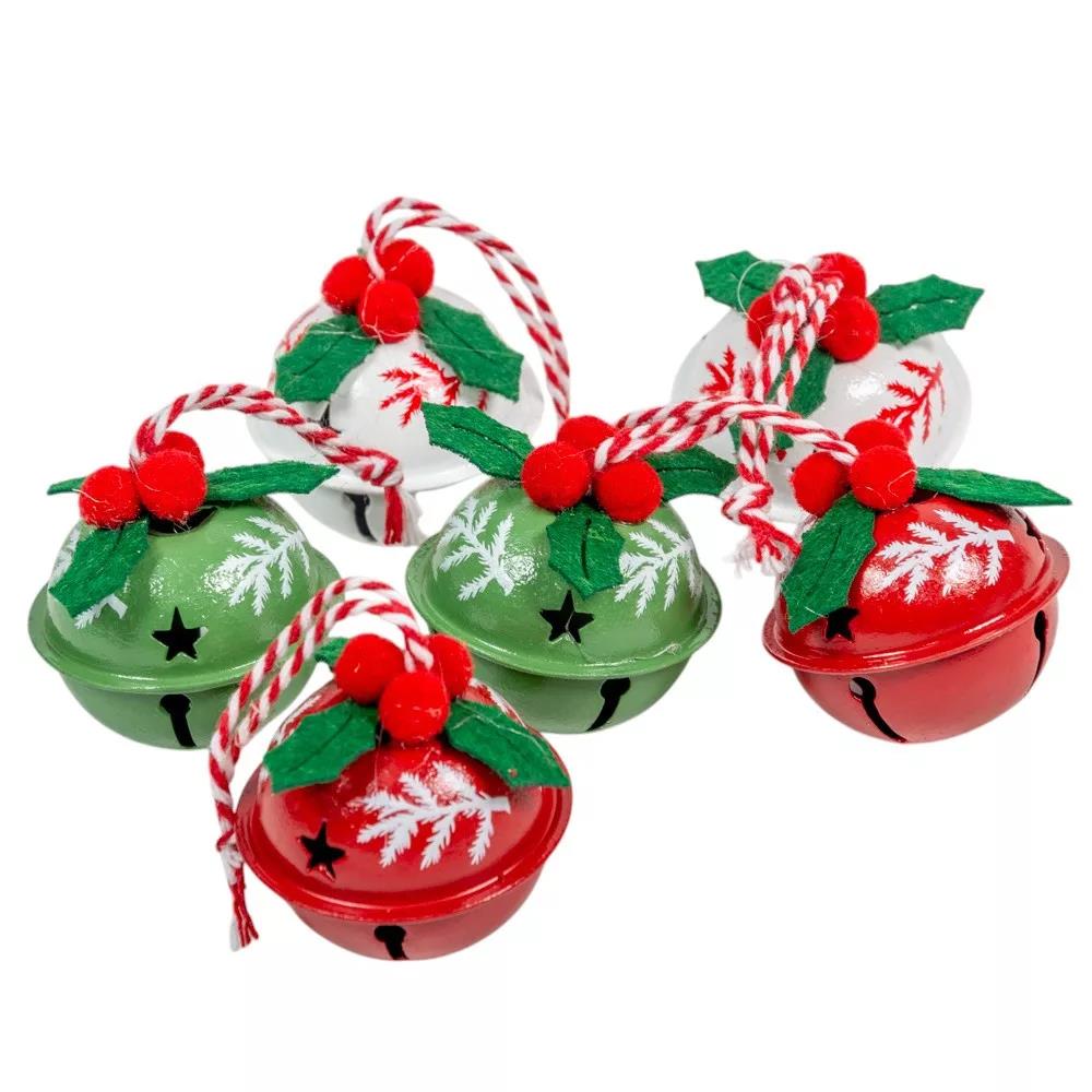 Set of 6 Small Festive Jingle Bells | Christmas Tree Hanging Ornaments - 4cm Baubles - Tophatter Daily Deals