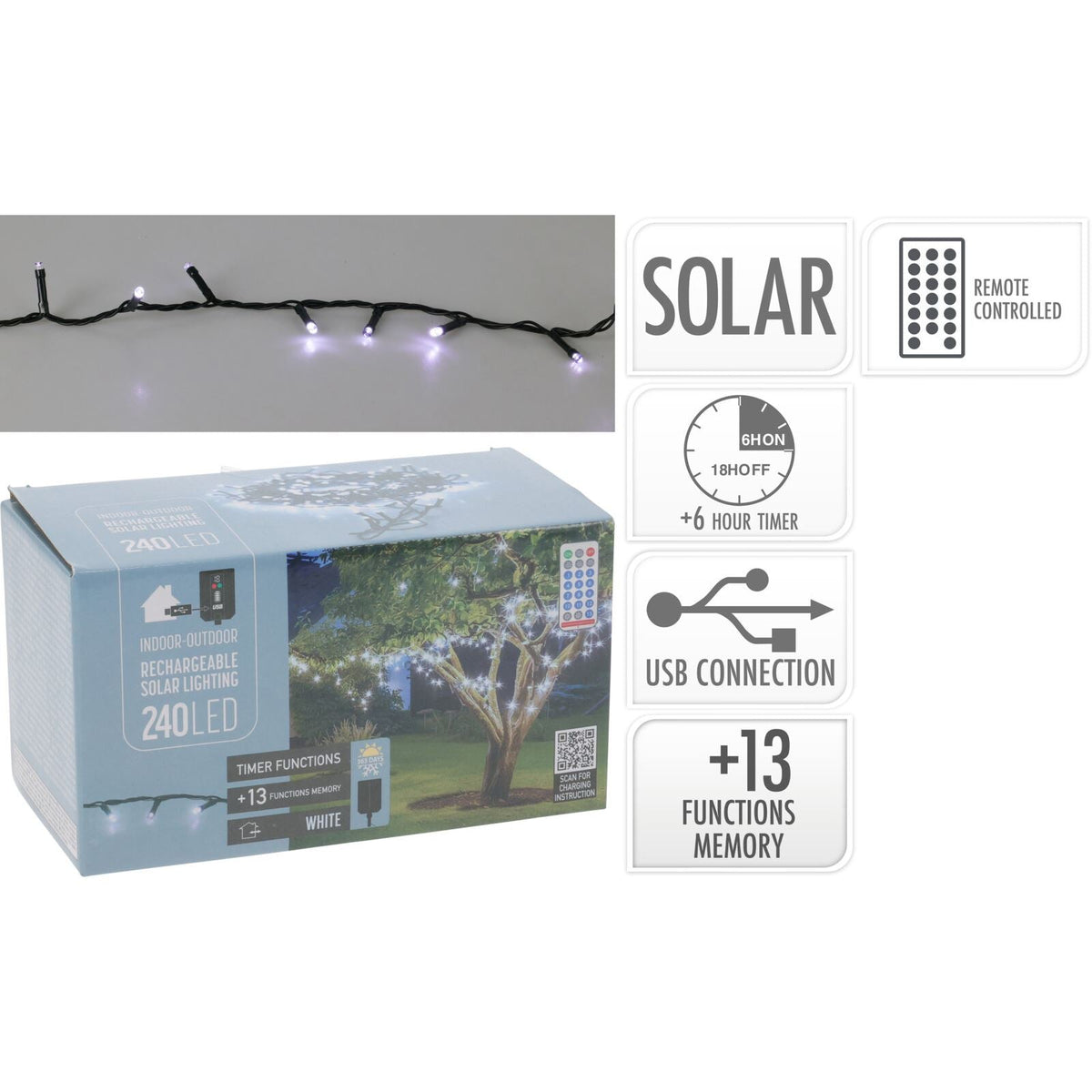240 Cool White LED Outdoor Solar Fairy Lights with 13 Modes, Timer & Remote Control String Lights - Tophatter Daily Deals