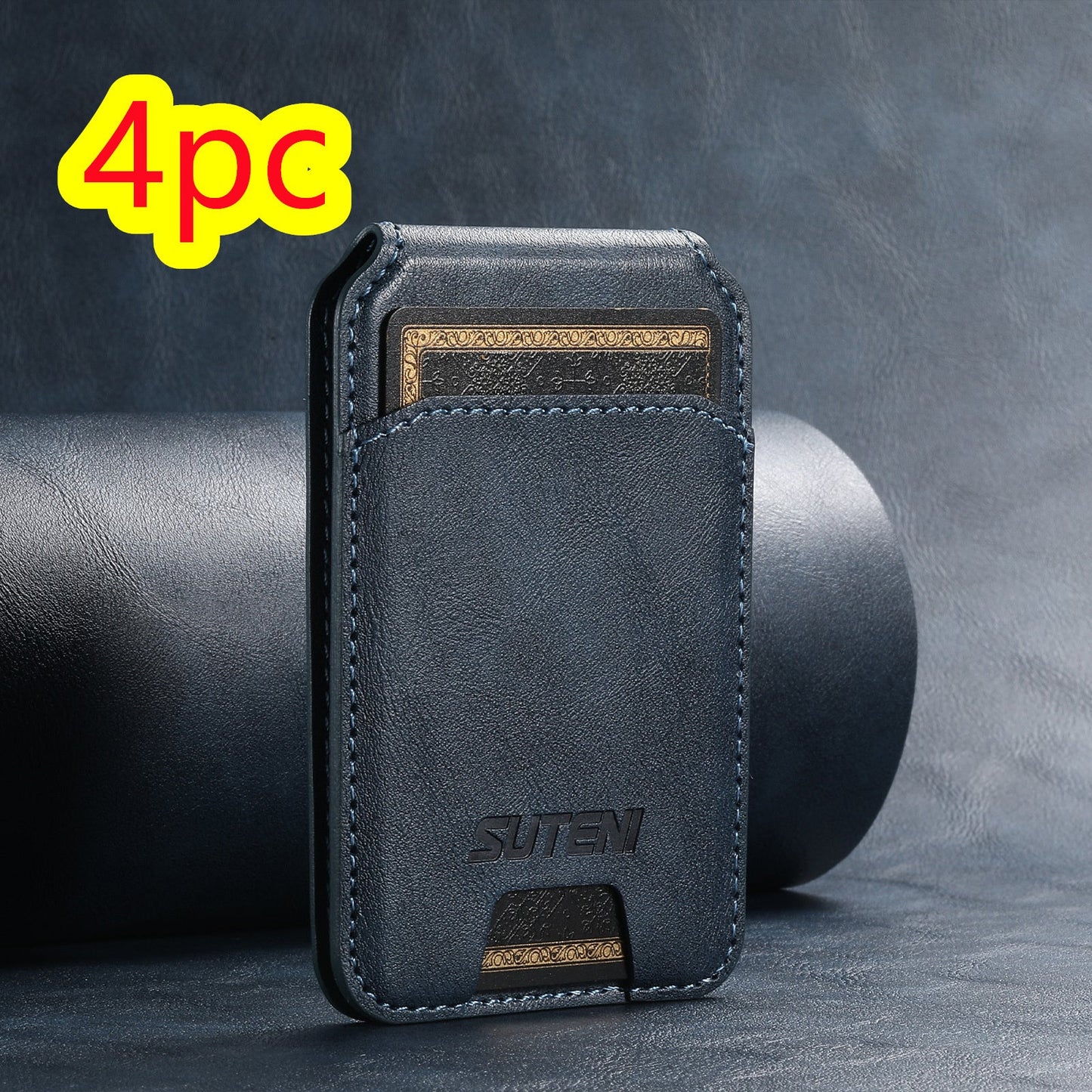 Android Universal Phone Magnetic Card Holder MagSafe Magnetic Ring PU Leather Blue 4pc 0 - Tophatter Daily Deals