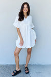 Ninexis Out Of Time Full Size Ruffle Hem Dress with Drawstring Waistband in White Casual Dresses - Tophatter Daily Deals