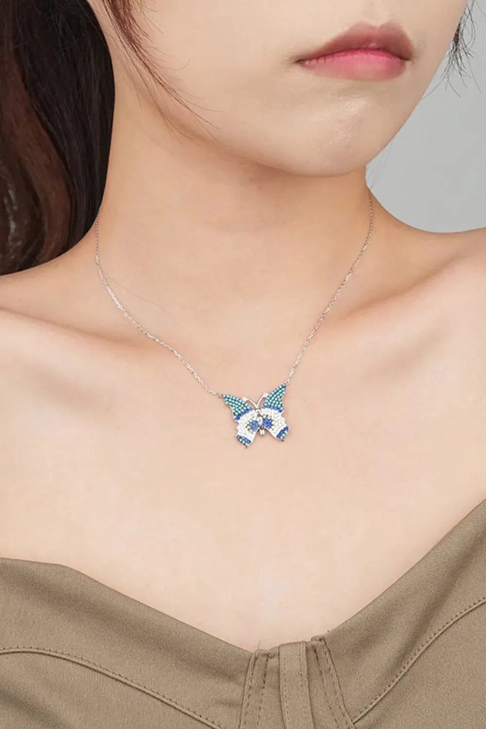 Butterfly Pendant Zircon Necklace Sky Blue One Size Necklaces - Tophatter Daily Deals