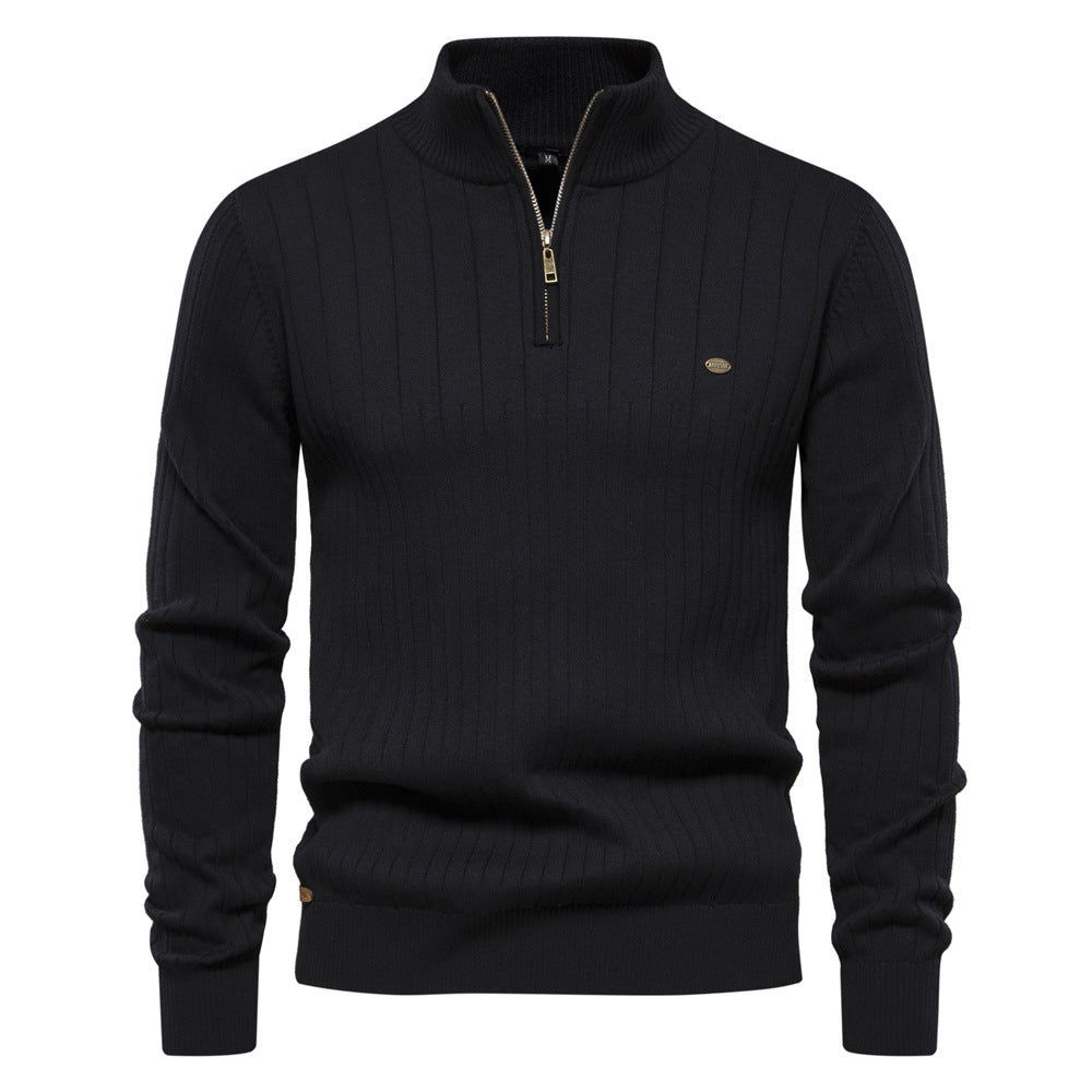 Breathable Men's Half Zip Sweater - Ribbed Cotton, Autumn Black 3D Changing Face Moving Picture Frame - Tophatter Daily Deals