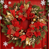 Front Door Christmas Wreath with Red Flowers - Tophatter Daily Deals