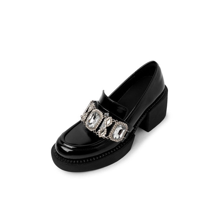 Big Water Diamond Round Head Thick High Heel Single Shoe Girl 0 - Tophatter Daily Deals