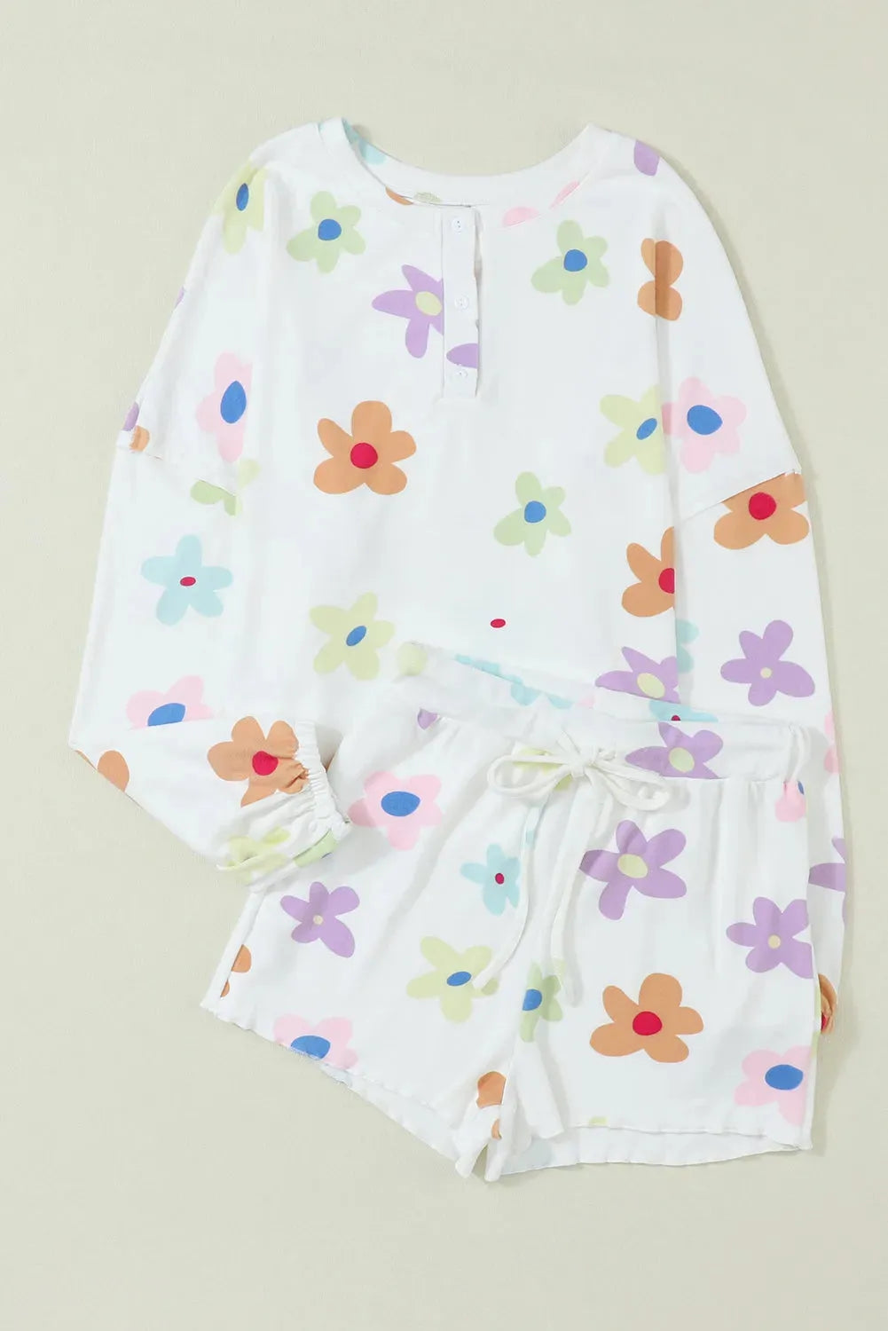 Printed Quarter Button Top and Drawstring Shorts Lounge Set Loungewear Sets - Tophatter Daily Deals