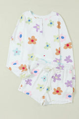 Printed Quarter Button Top and Drawstring Shorts Lounge Set Loungewear Sets - Tophatter Daily Deals