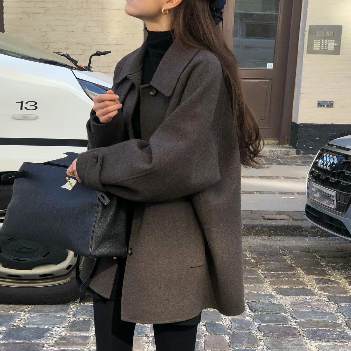 Warm Classic Women Wool Coat - Midlength A Line For Winter 3D Changing Face Moving Picture Frame - Tophatter Daily Deals