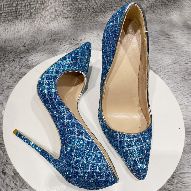 Blue Sequined High Heel Wedding Shoes Everyday New blue sequins 10cm 0 - Tophatter Daily Deals