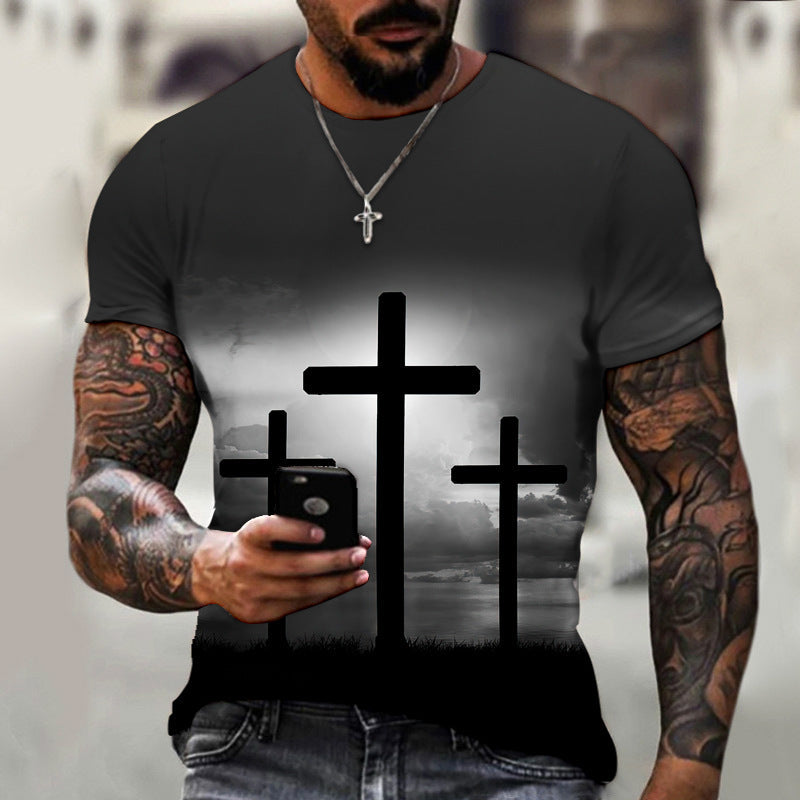 3D Printing Hip Hop Loose Short Sleeve Streetwear Plus Size Men's Knitwear Lead Gray 0 - Tophatter Daily Deals