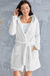 Fuzzy Tied Pocketed Hooded Lounge Nightgown White Sleep Dresses - Tophatter Daily Deals