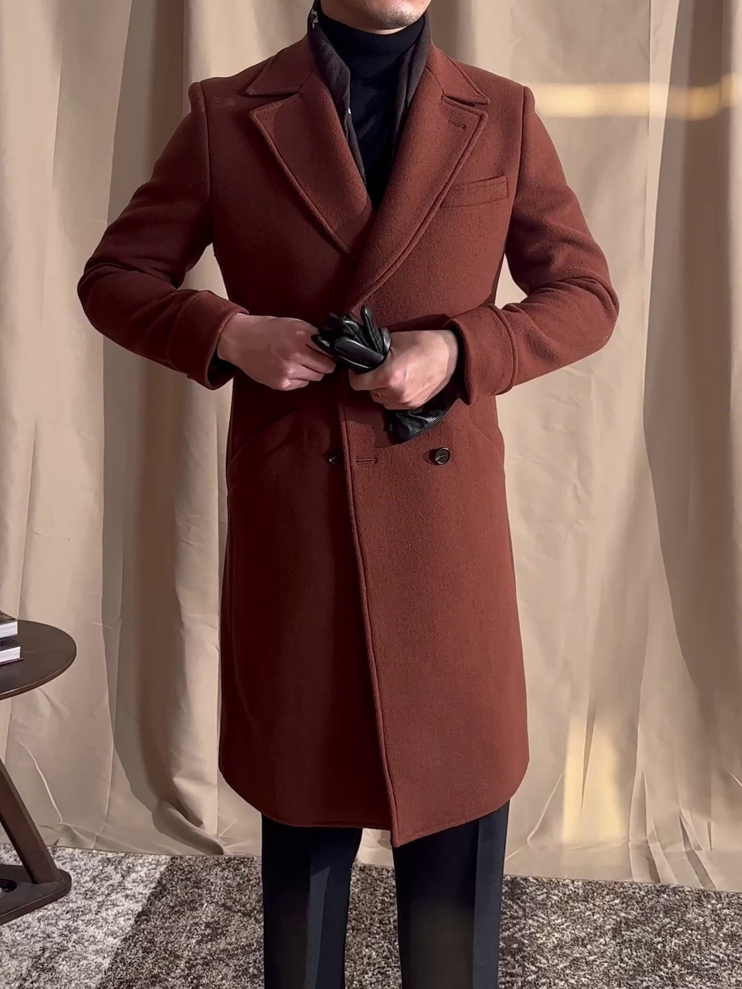 Warm Mens Overcoat - Double-Breasted Midlength Wool Winter 3D Changing Face Moving Picture Frame - Tophatter Daily Deals